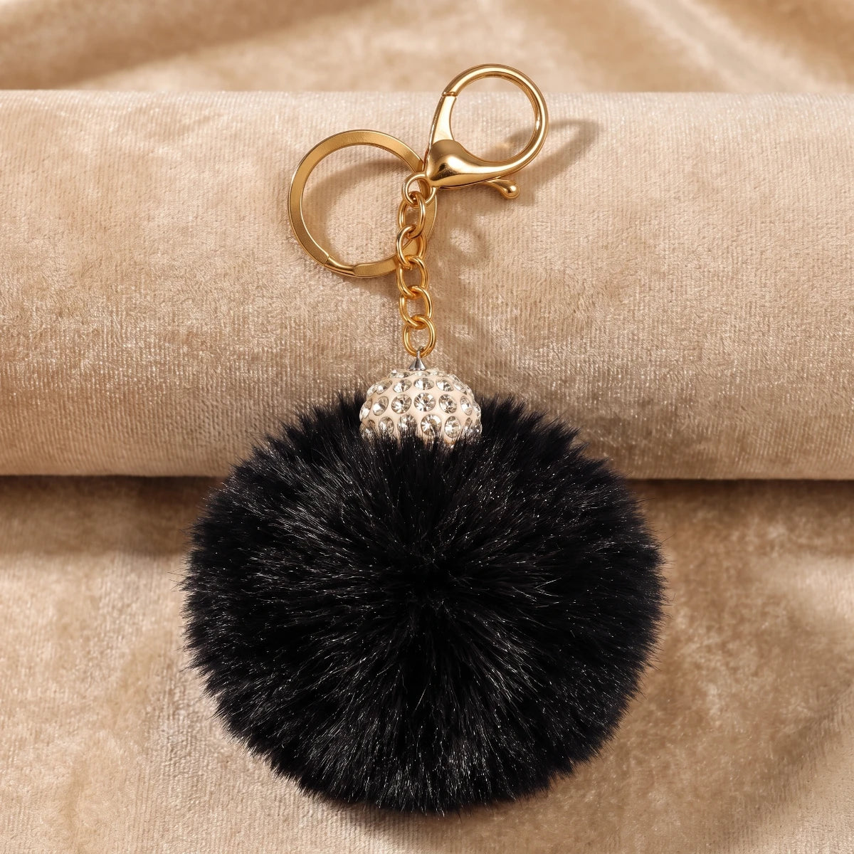 Fluffy Pom Pom Bag Charm & Keychain – Black 🖤