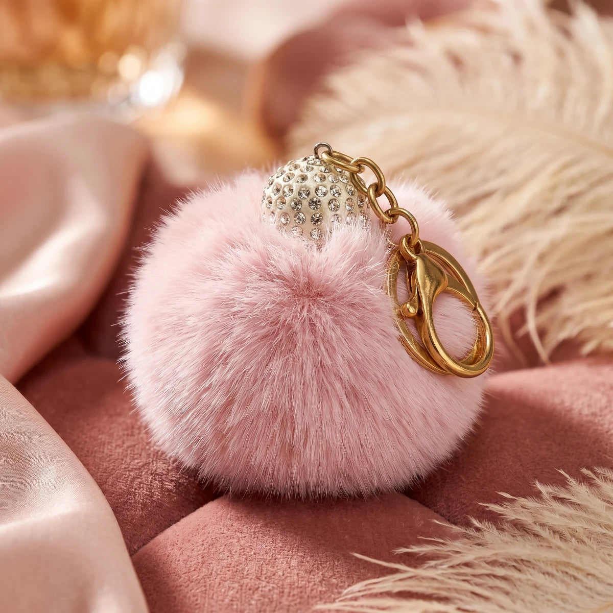 Fluffy Pom Pom Bag Charm & Keychain – Blush Pink 🌸