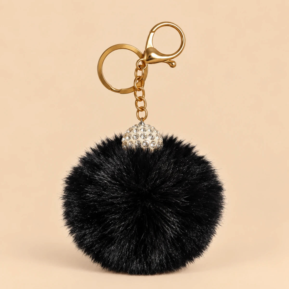 Fluffy Pom Pom Bag Charm & Keychain – Black 🖤