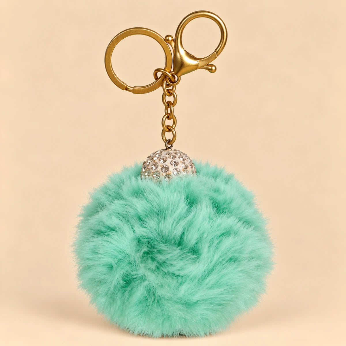 Fluffy Pom Pom Bag Charm & Keychain – Mint 🩵