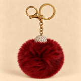 Fluffy Pom Pom Bag Charm & Keychain – Burgundy ❤️