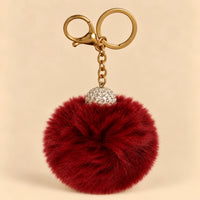 Fluffy Pom Pom Bag Charm & Keychain – Burgundy ❤️