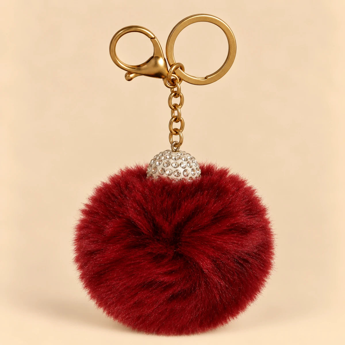 Fluffy Pom Pom Bag Charm & Keychain – Burgundy ❤️