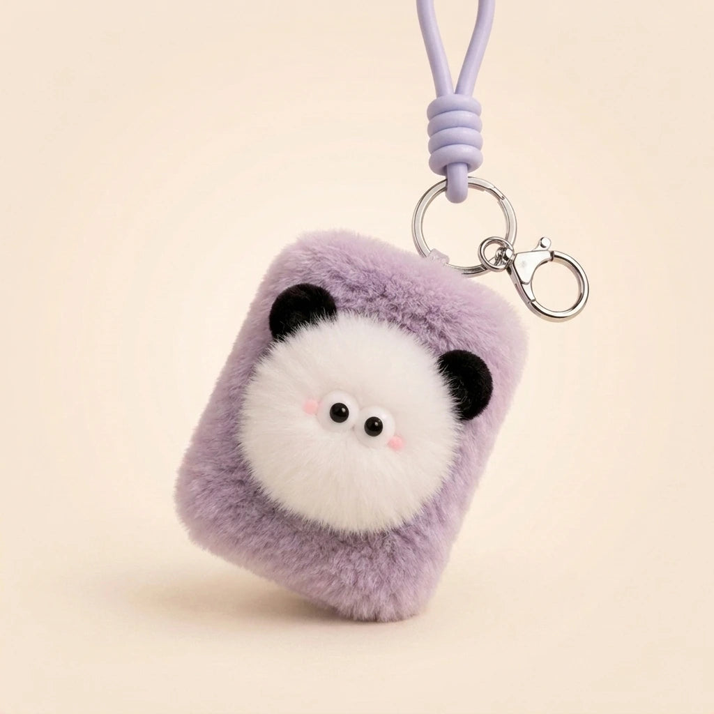 Fluffy Rectangle Double-Sided Mirror Charm - Lavender Purple