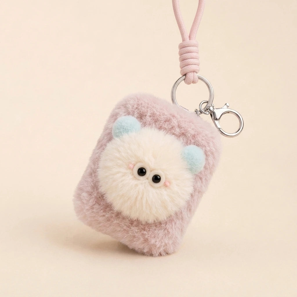 Fluffy Rectangle Double-Sided Mirror Charm - Baby Pink