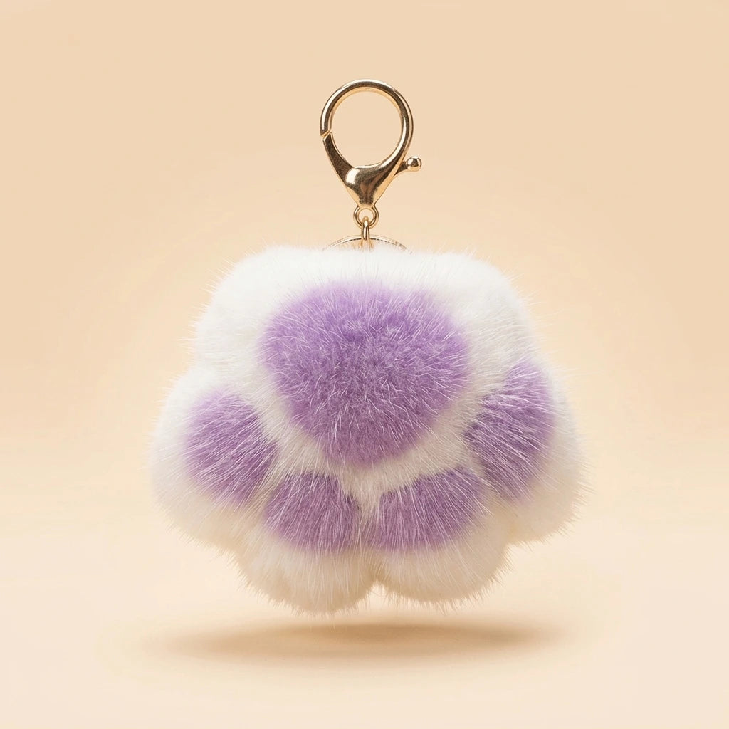 Fluffy Paw Keychain Charm - White Lavender