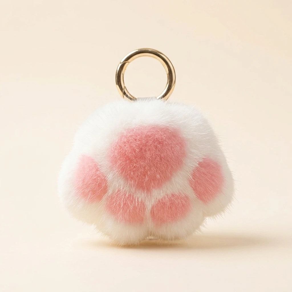 Fluffy Paw Keychain Charm - White Pink