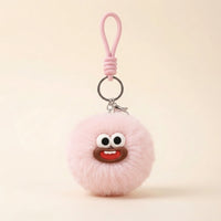 Fluffy Round Double-Sided Mirror Charm - Baby Pink