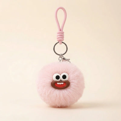 Fluffy Round Double-Sided Mirror Charm - Baby Pink