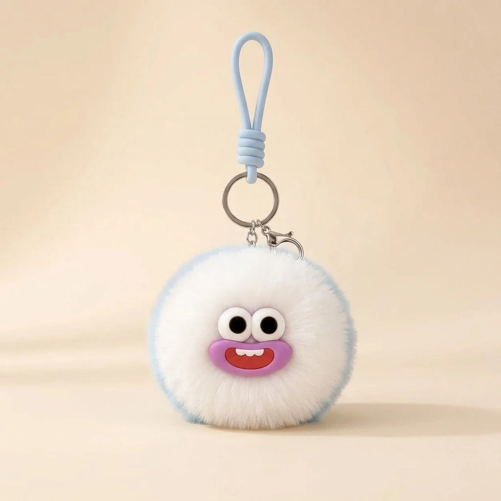 Fluffy Round Double-Sided Mirror Charm - Sky Blue