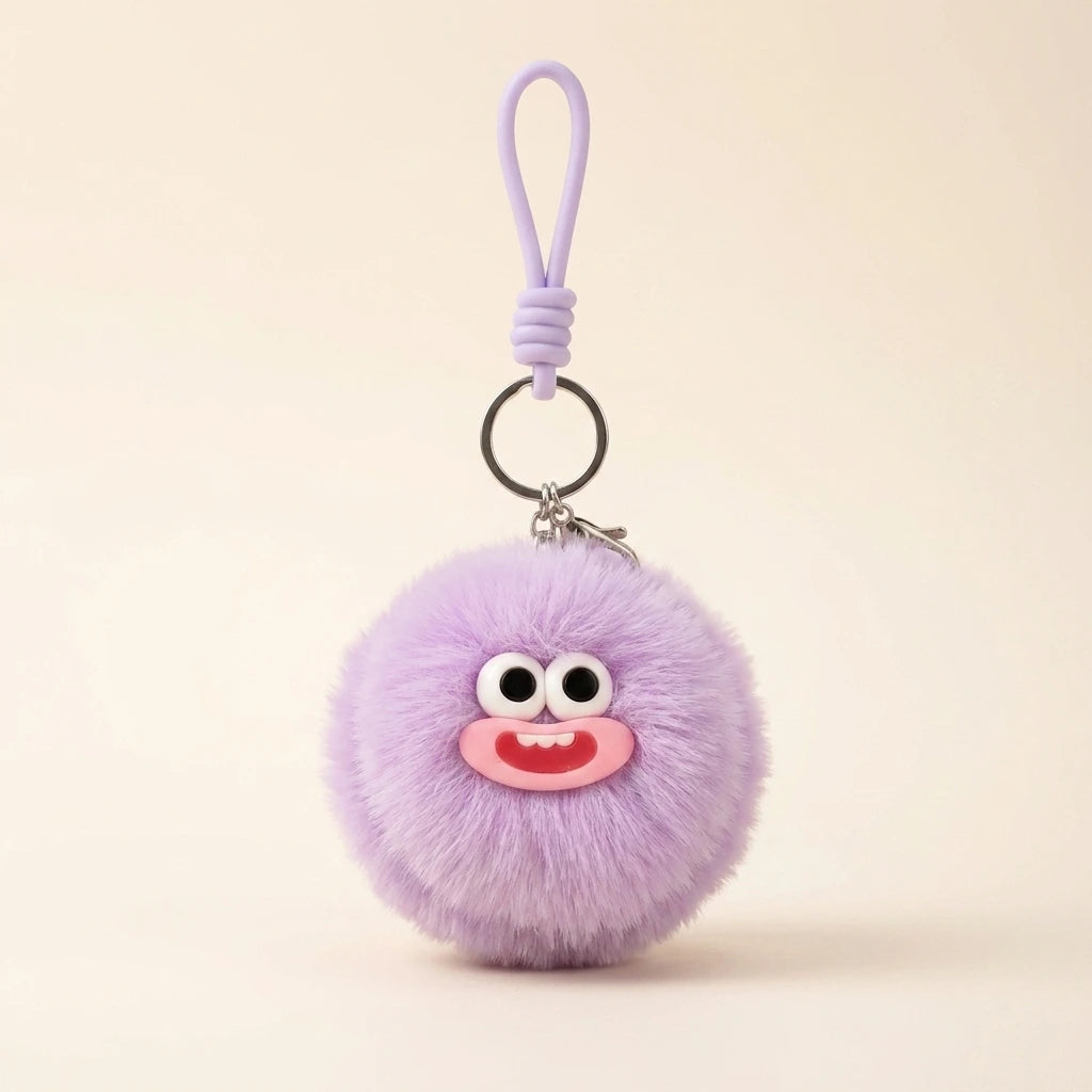 Fluffy Round Double-Sided Mirror Charm - Lavender Purple