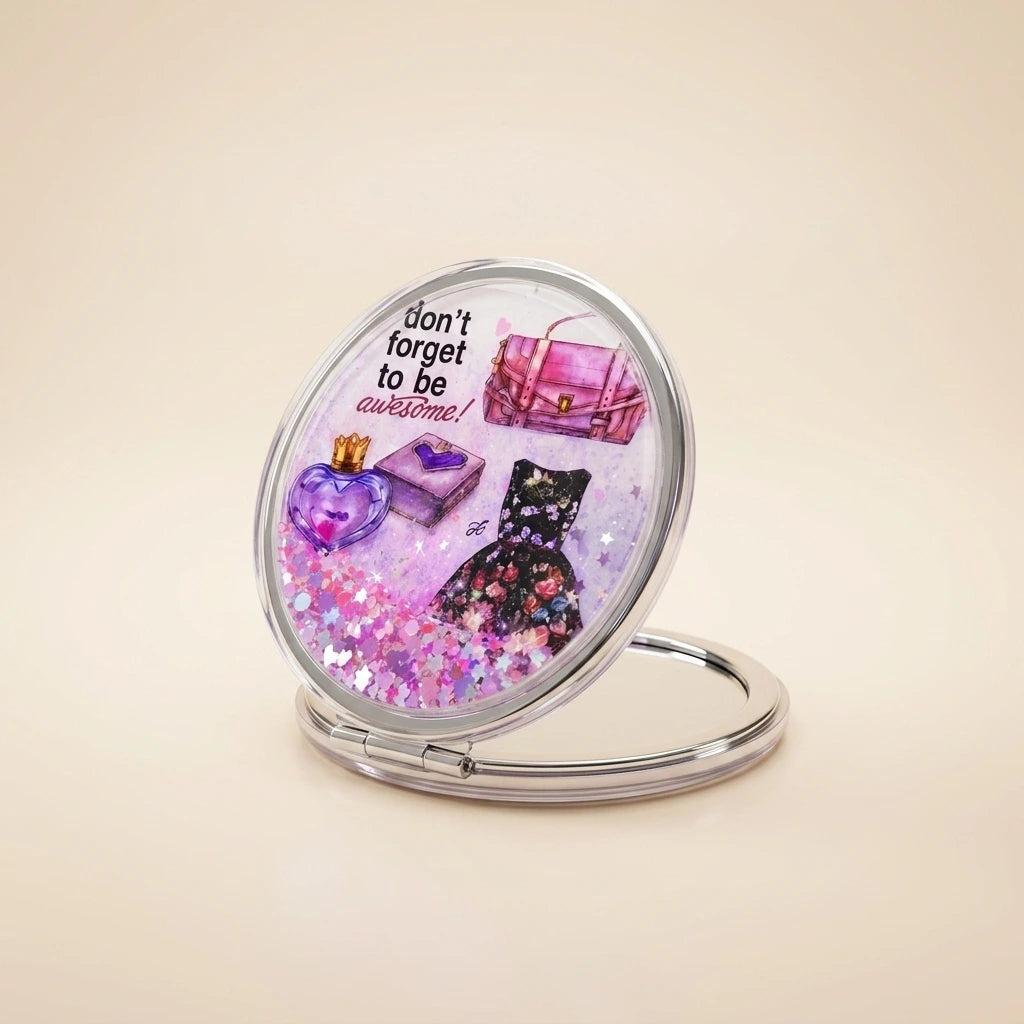 Glitter Round Pocket Mirror - Lavender Purple