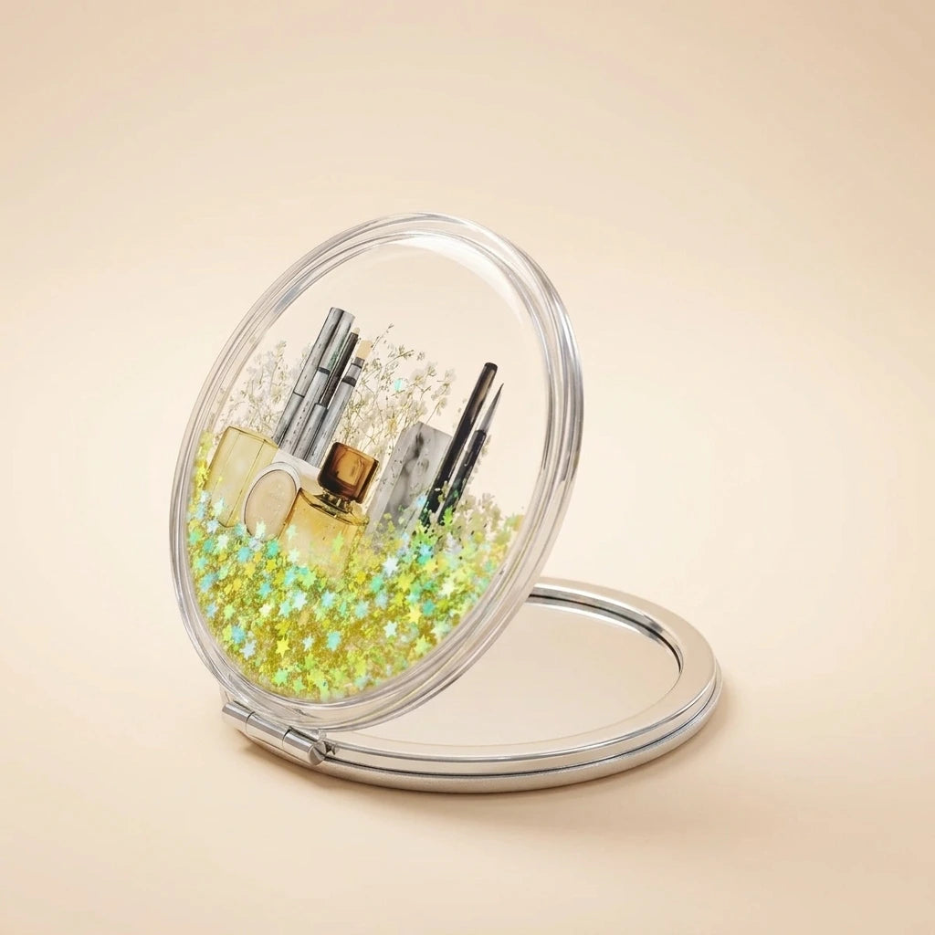 Glitter Round Pocket Mirror - Champagne Gold