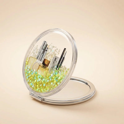 Glitter Round Pocket Mirror - Champagne Gold