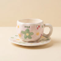 Green Flower Cup with Plate 🌼🍒