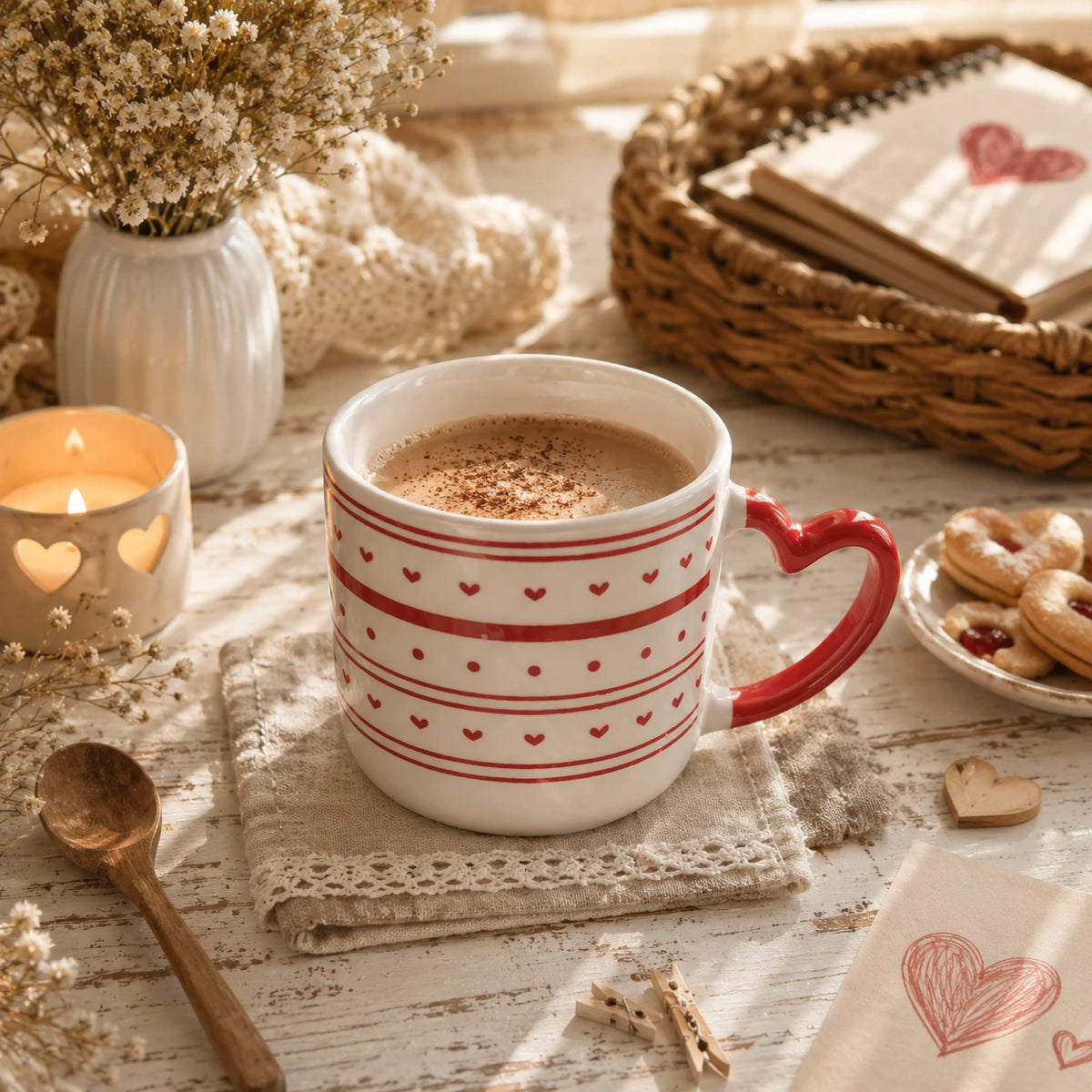 Hand-Painted Heart Mug – Stripes ❤️