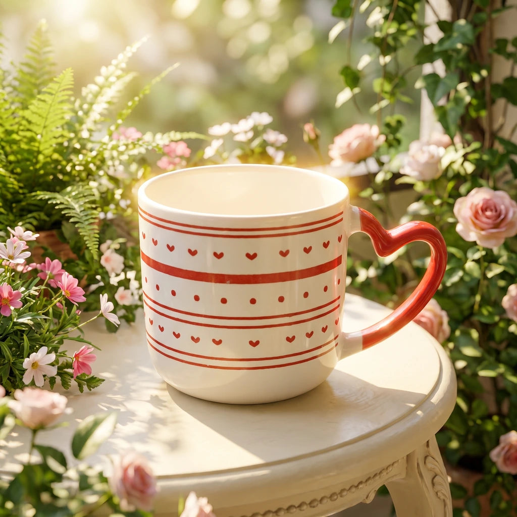 Hand-Painted Heart Mug – Stripes ❤️