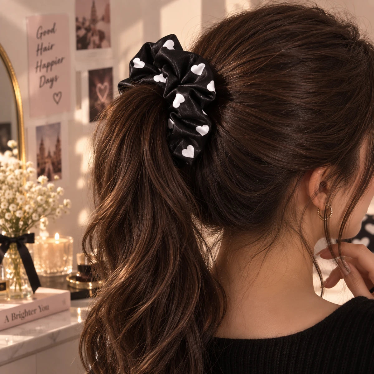 Heart Satin Scrunchie 🖤 - black