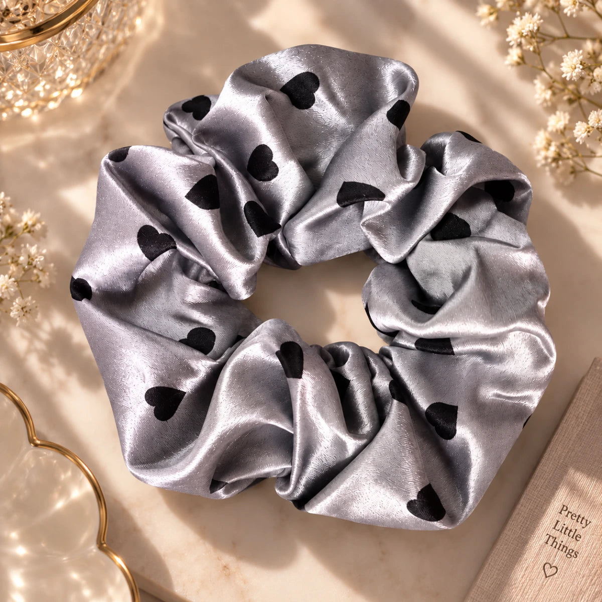 Heart Satin Scrunchie 🖤 - Gray