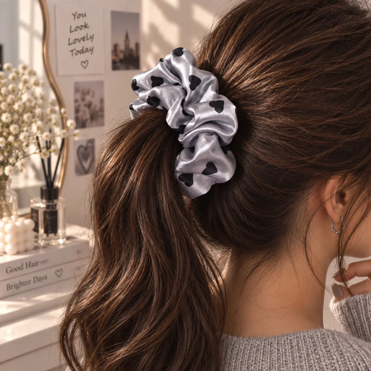 Heart Satin Scrunchie 🖤 - Gray