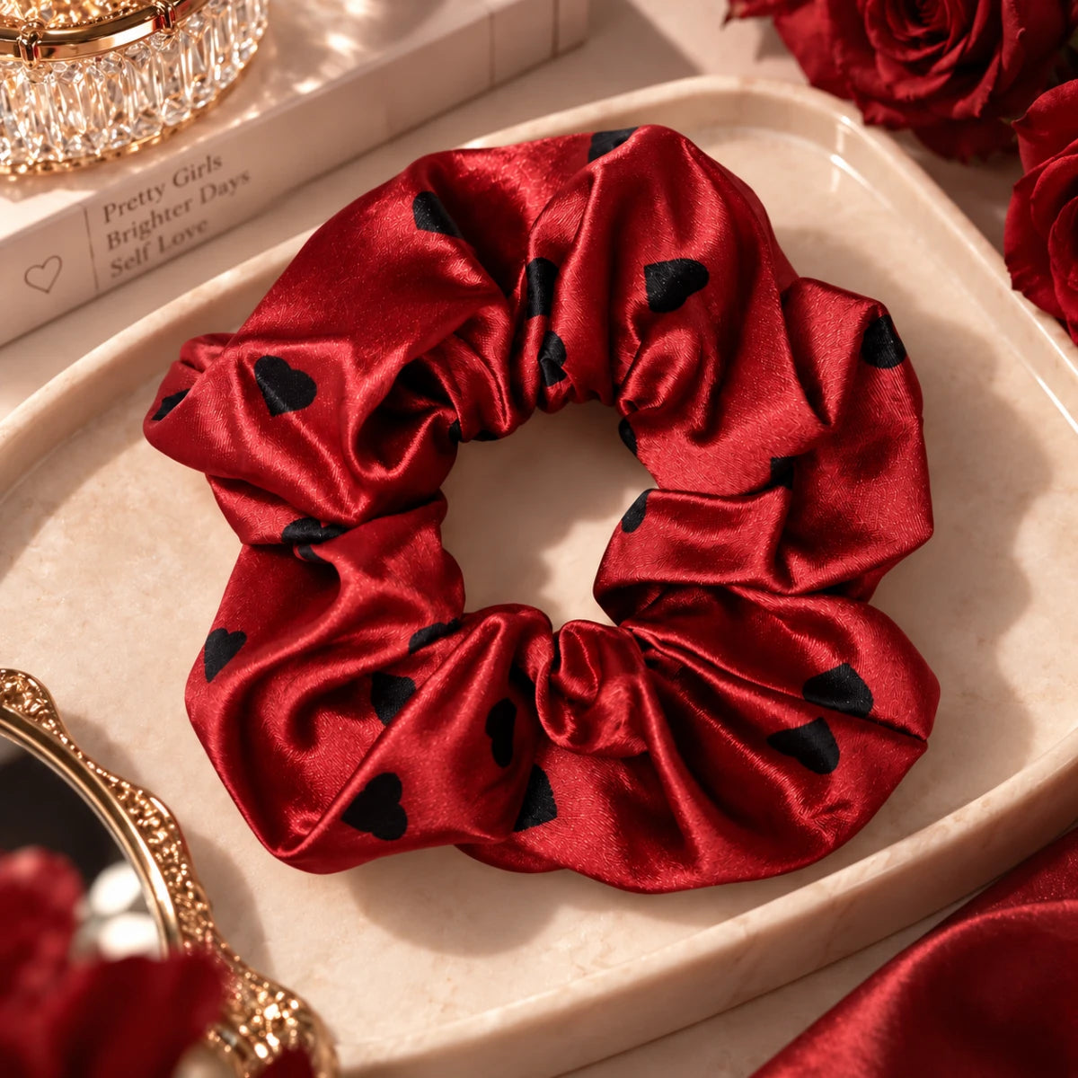 Heart Satin Scrunchie 🖤 - Red