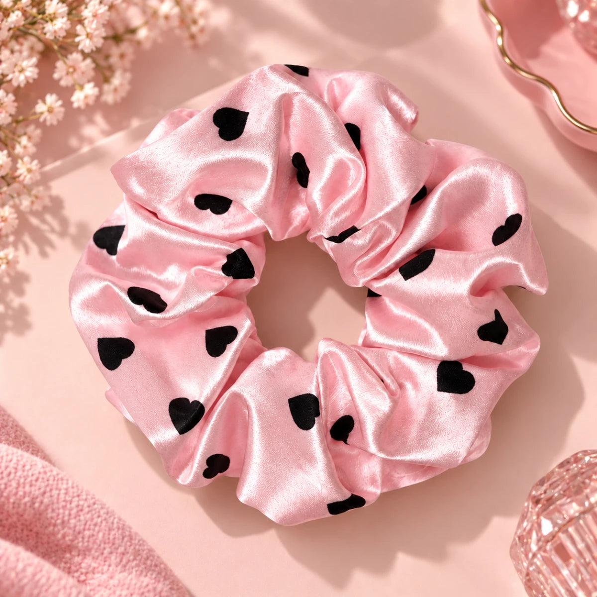 Heart Satin Scrunchie 🖤 - Pink