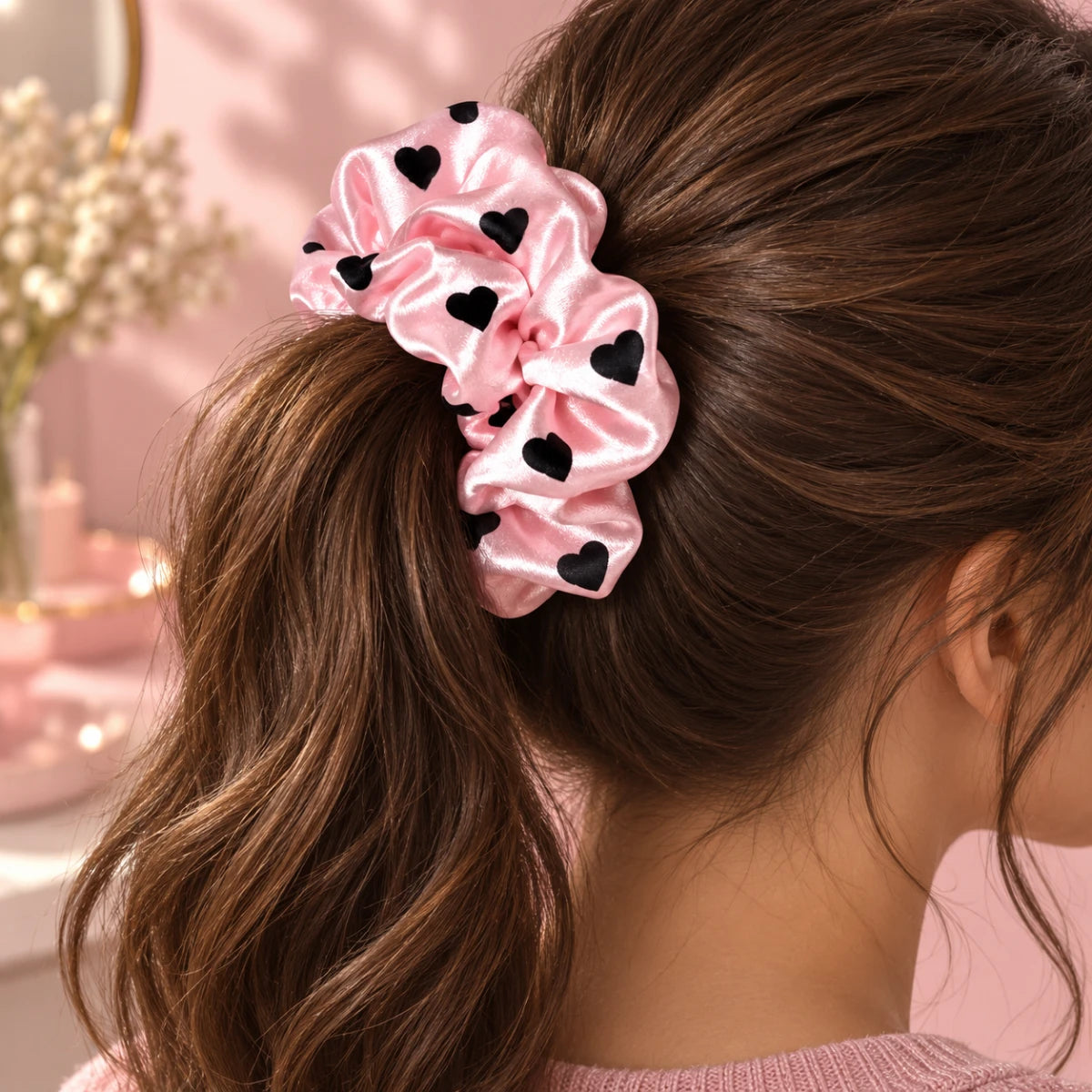Heart Satin Scrunchie 🖤 - Pink