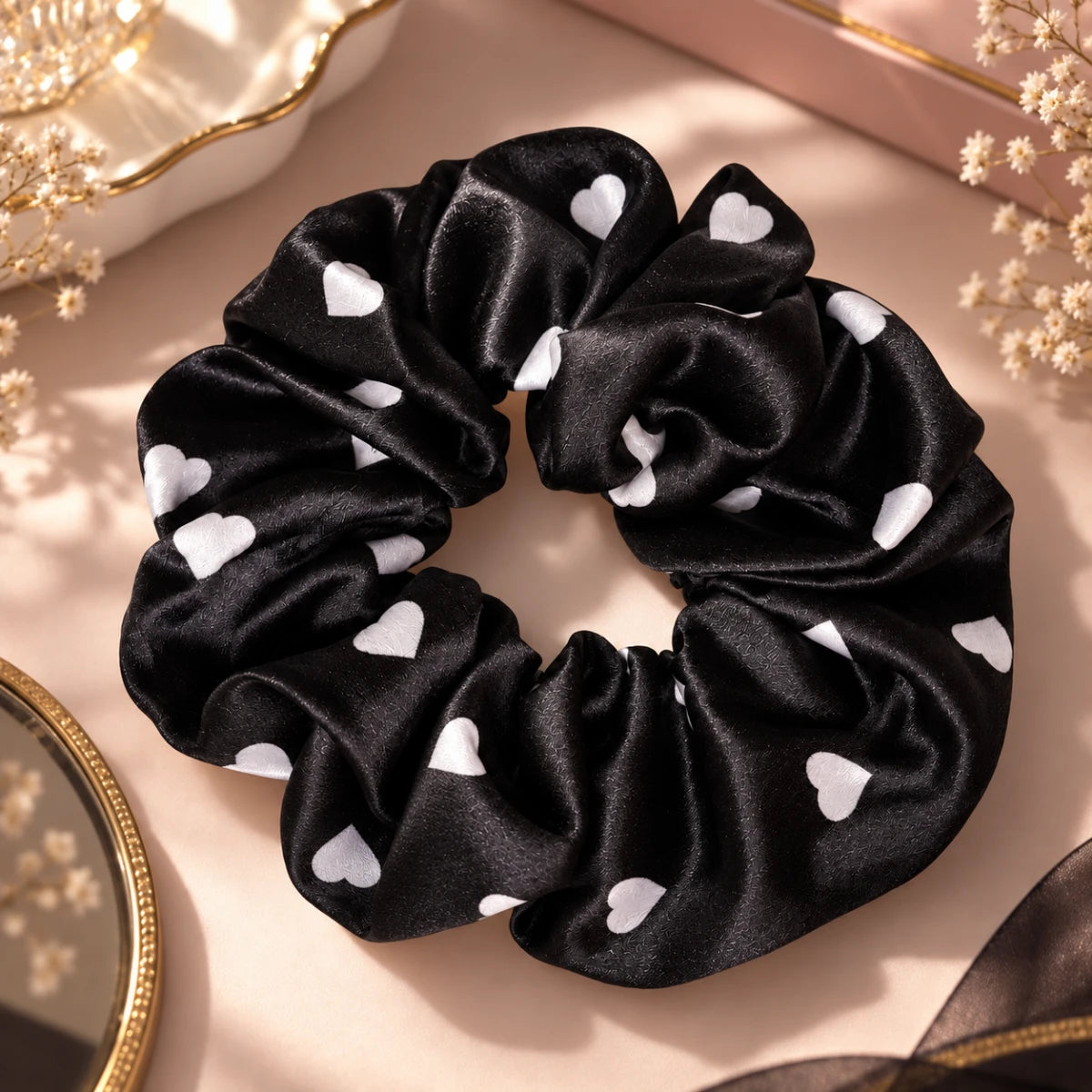 Heart Satin Scrunchie 🖤 - black