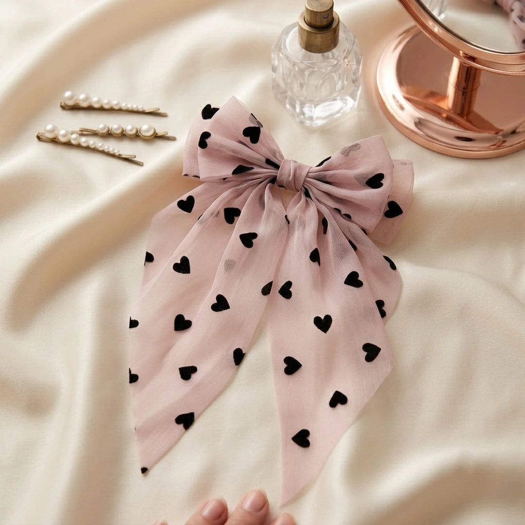 Heart Ribbon Bow - Pink Heart