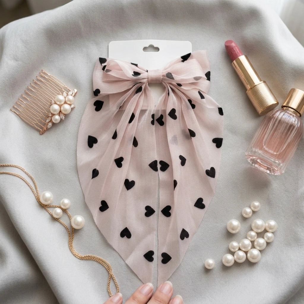 Heart Ribbon Bow - Soft Rose