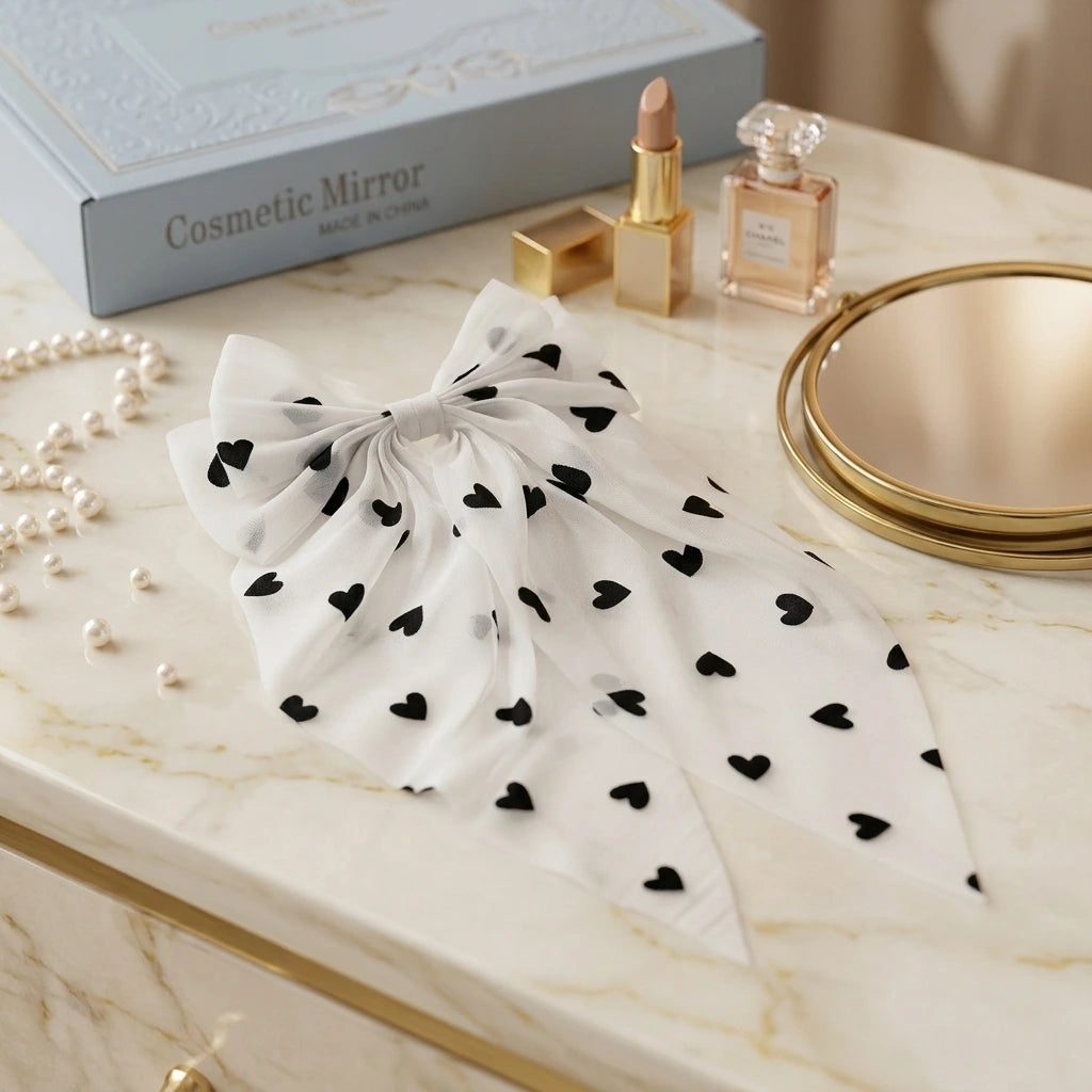 Heart Ribbon Bow - White Heart