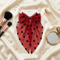Heart Ribbon Bow - Rose Red Heart