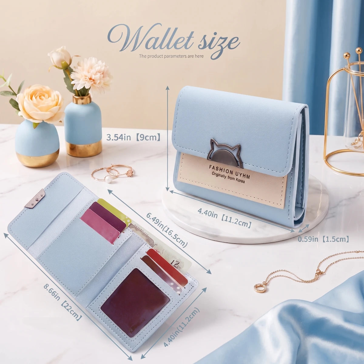 Kitty Fold Wallet 🐱 - Snow blue