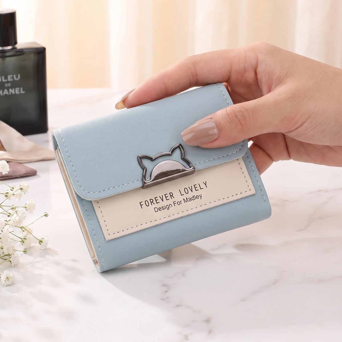 Kitty Fold Wallet 🐱 - Snow blue