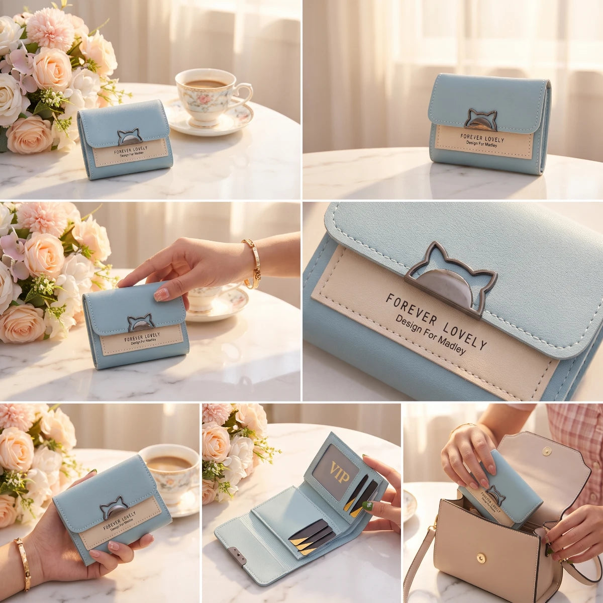 Kitty Fold Wallet 🐱 - Snow blue