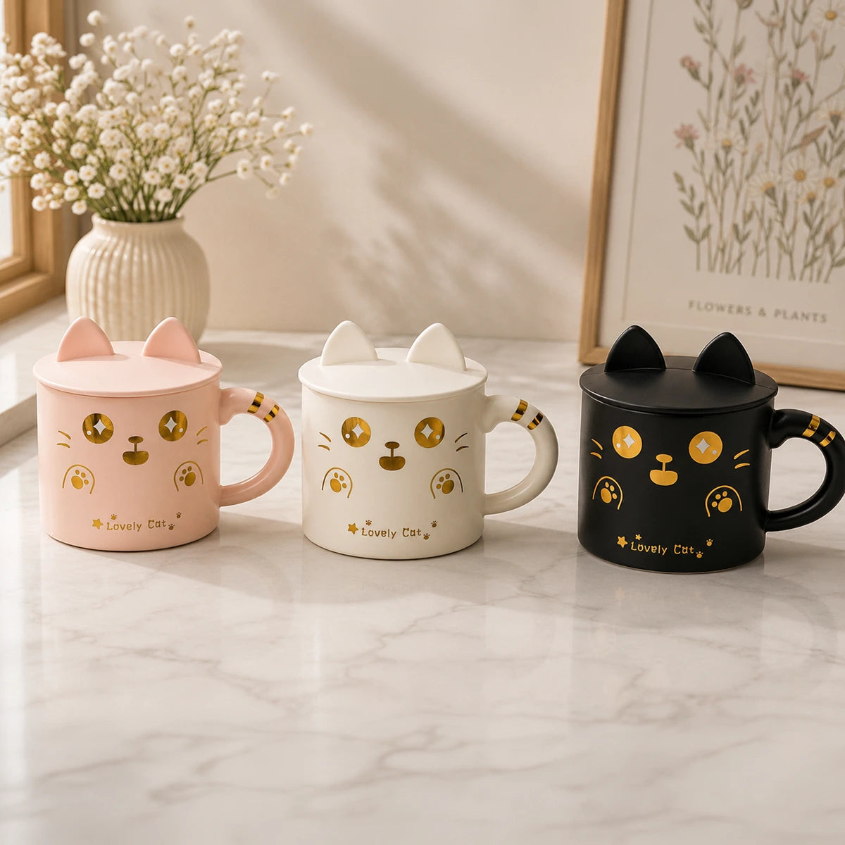 Lovely Cat Mug with Silicone Lid