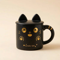 Lovely Cat Mug with Silicone Lid - Black Cat
