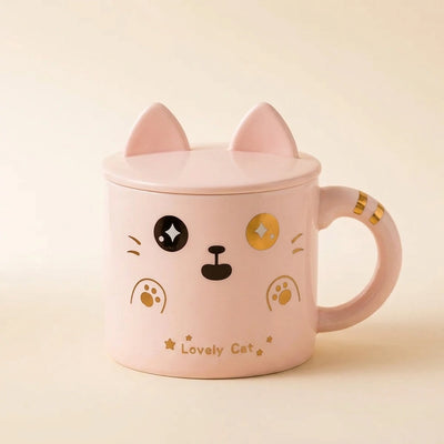 Lovely Cat Mug with Silicone Lid - Pink Cat