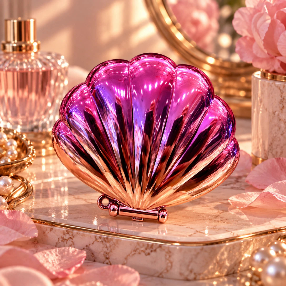 Mermaid Shell Pocket Mirror 🐚 - Pink × Rose Gold
