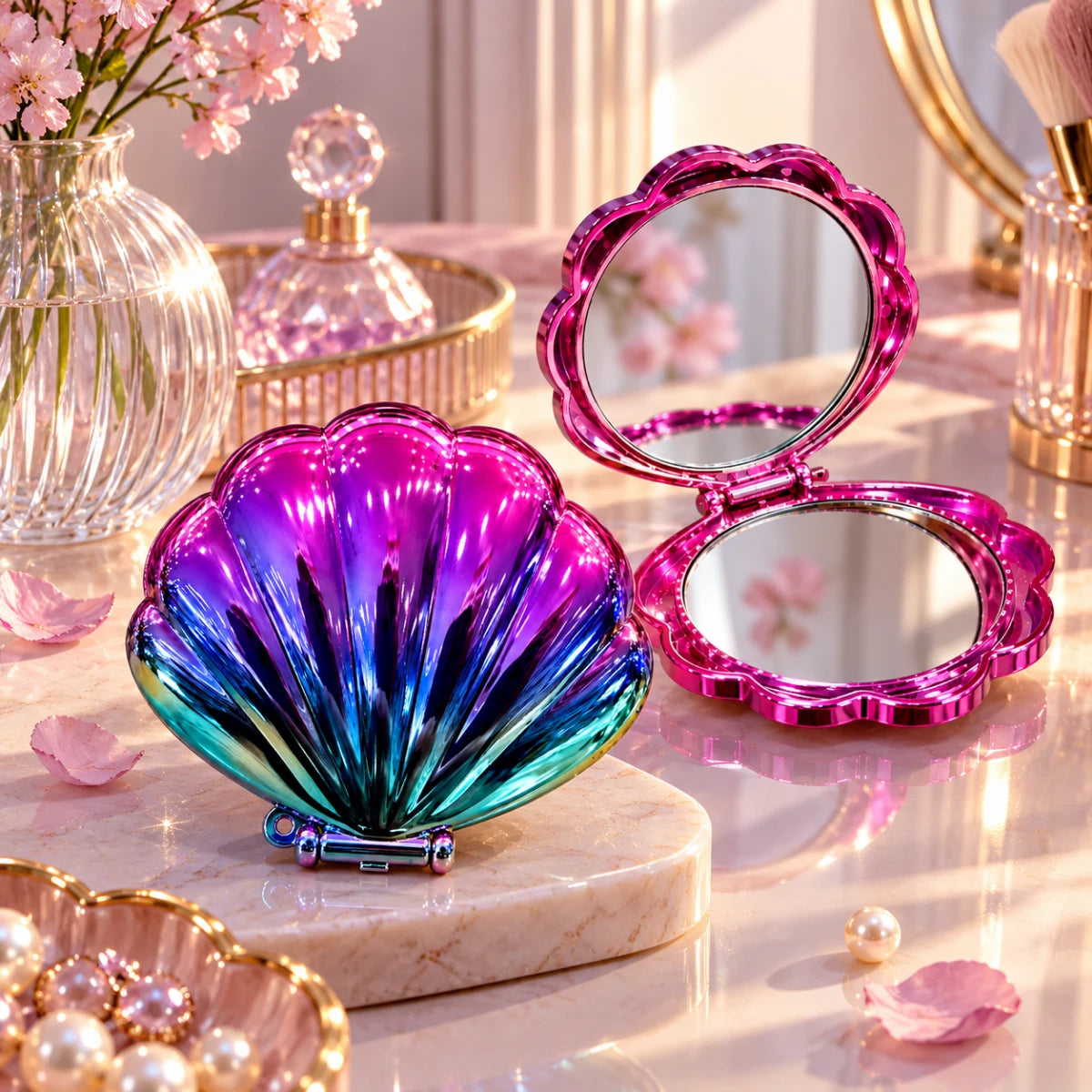 Mermaid Shell Pocket Mirror 🐚 - Purple × Blue