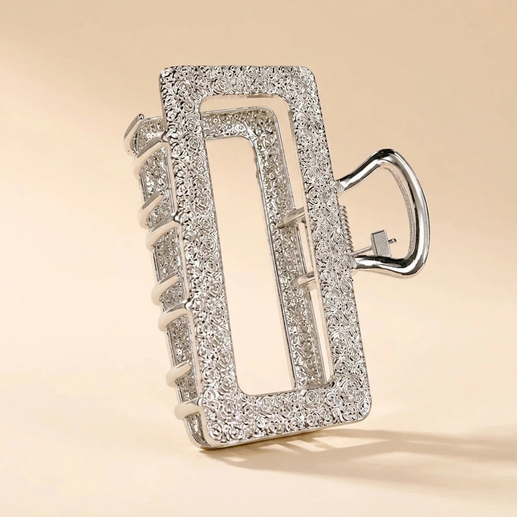Metal Rectangle Hair Clip - Silver