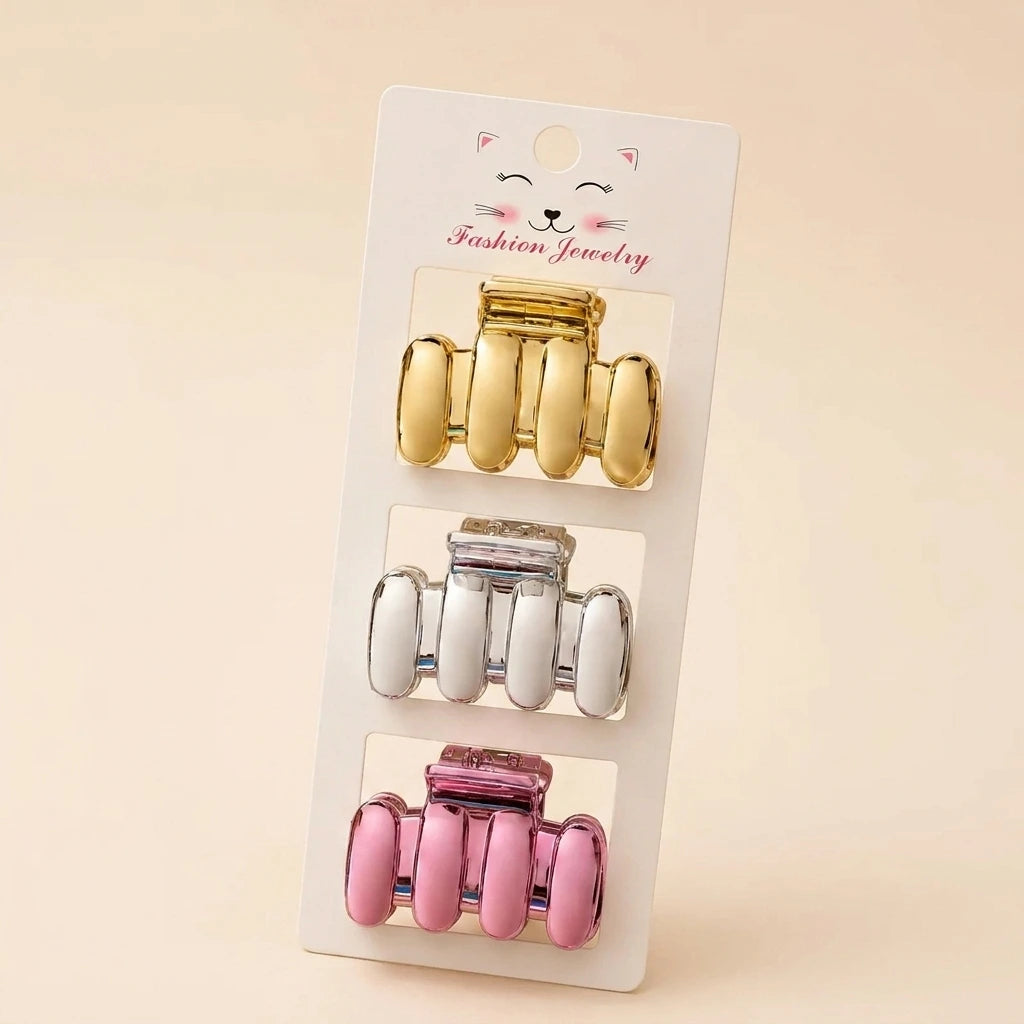 Metallic Mini Hair Claw Clips - 3 Piece Card - Gold Silver Purple