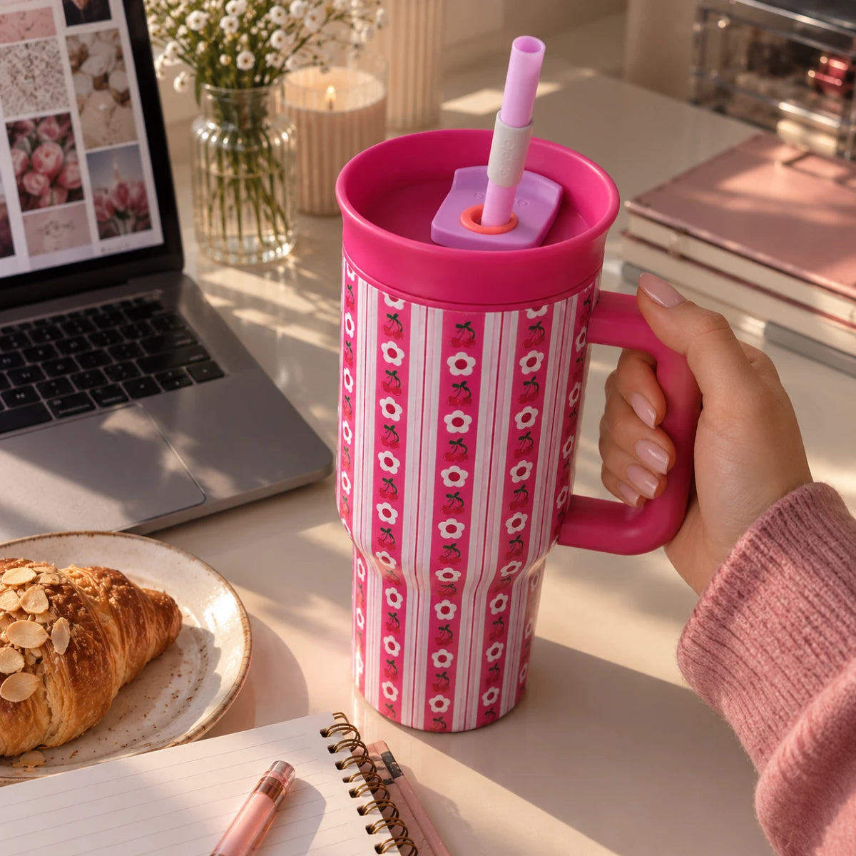 Owala Flora 1185 mL Insulated Tumbler 🌷 – Pink Tulip