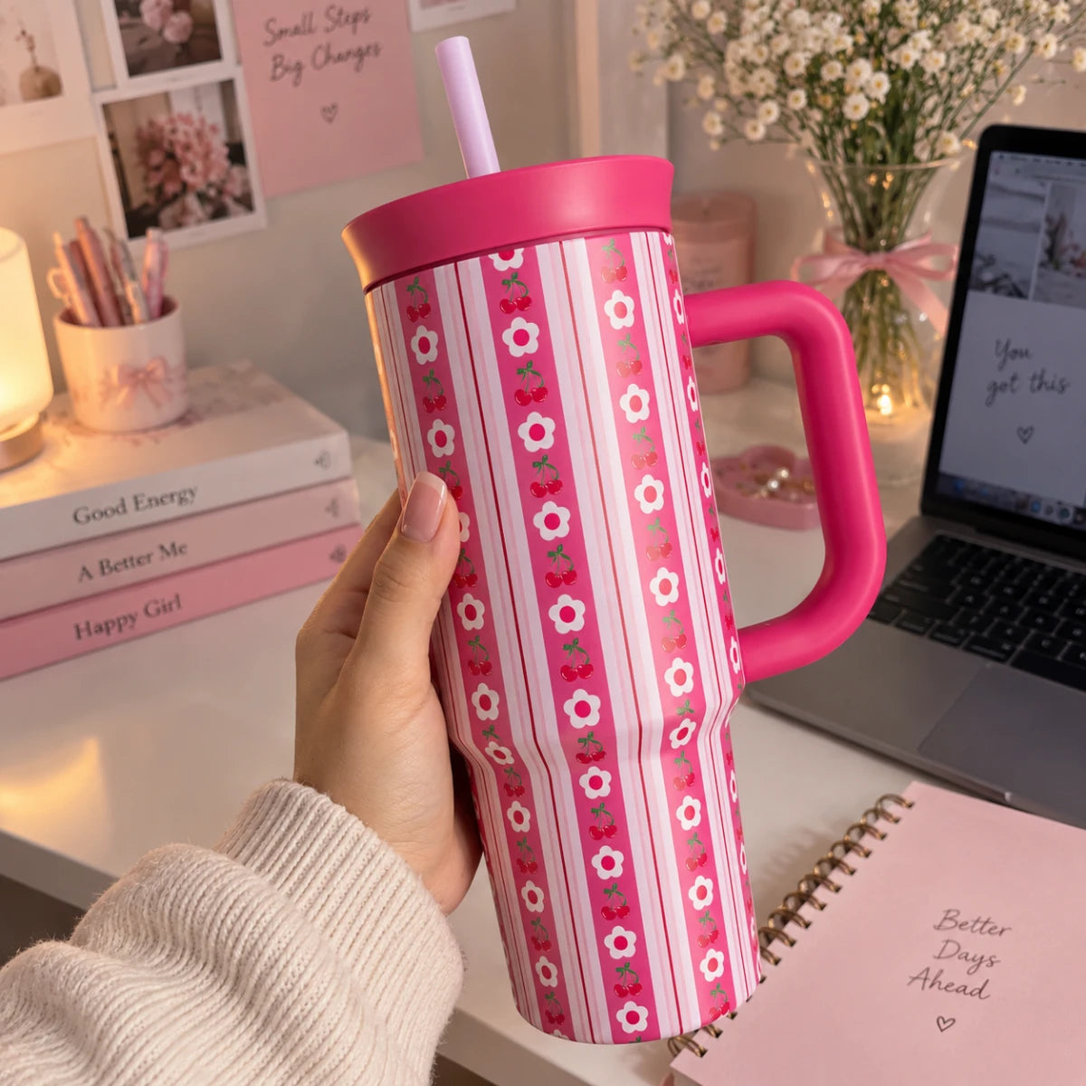 Owala Flora 1185 mL Insulated Tumbler 🌷 – Pink Tulip