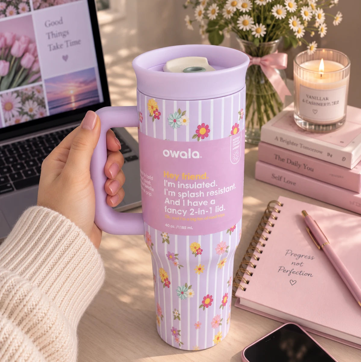 Owala Flora 1185 mL Insulated Tumbler 🌼 – Lavender Daisy