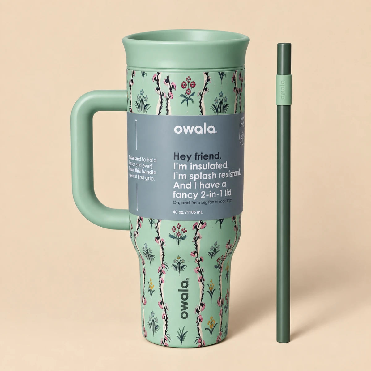 Owala Flora 1185 mL Insulated Tumbler 🌿 – Mint Garden