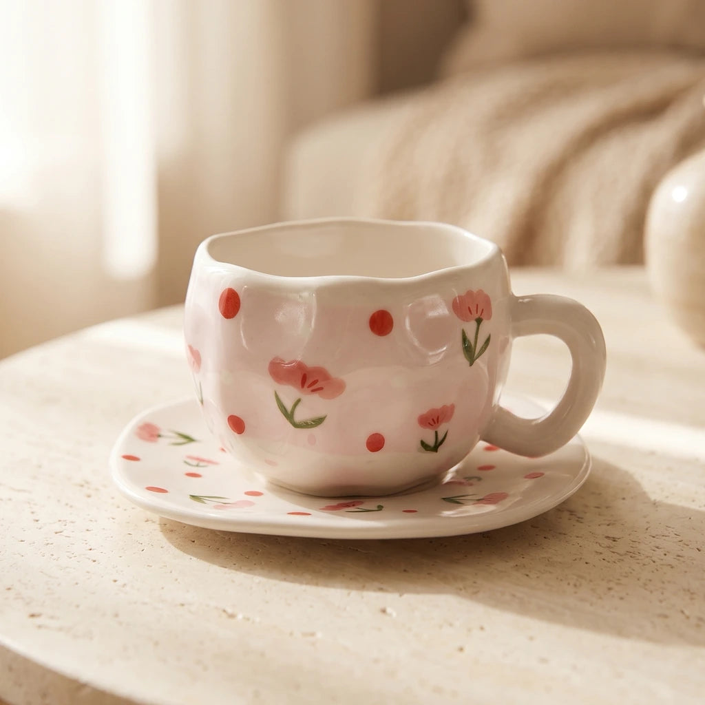 Pink Blossom Cup with Plate 🌸💕