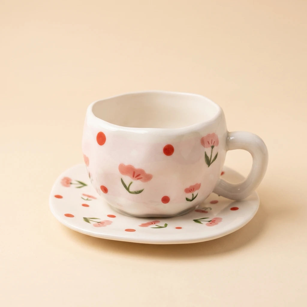 Pink Blossom Cup with Plate 🌸💕