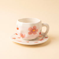 Pink Daisy Cup with Plate 🌸🍒