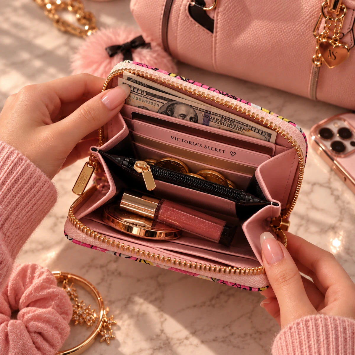 Pink Floral Zip Wallet 🌸